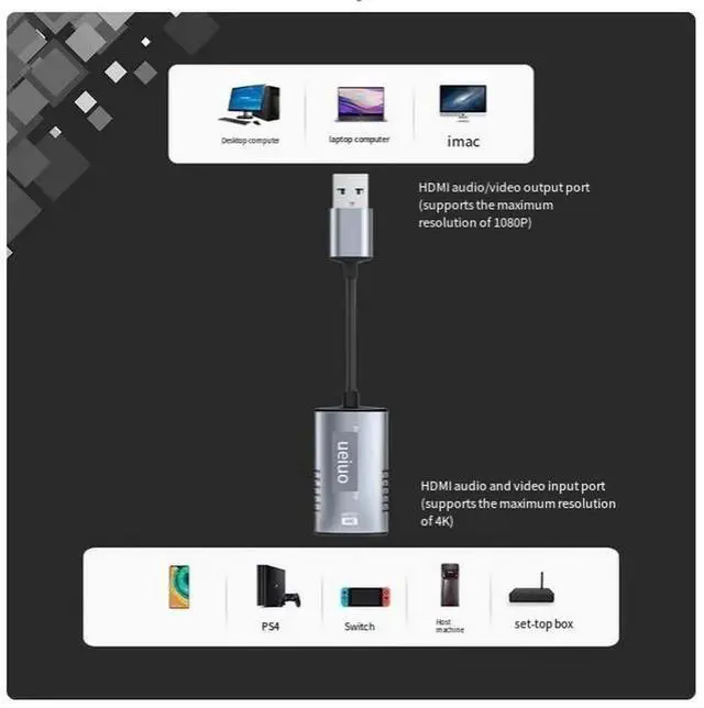 Alt view image 6 of 6 - 4K usb video capture card for live recording, HDMI 1080P high-definition camera, switch/PS4/xbox/NS game console, laptop camera, Nintendo video, DSLR, mobile phone 4
