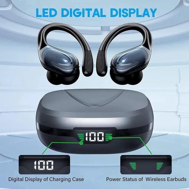 Alt view image 3 of 7 - Ture Wireless Earbuds, in Ear Bluetooth Headphones with Built-in Mic, 75Hrs Playtime Sport Earphones with Digital Display & CVC 8.0, IPX7 Waterproof Over-Ear Headphones for Workout Running Outdoor