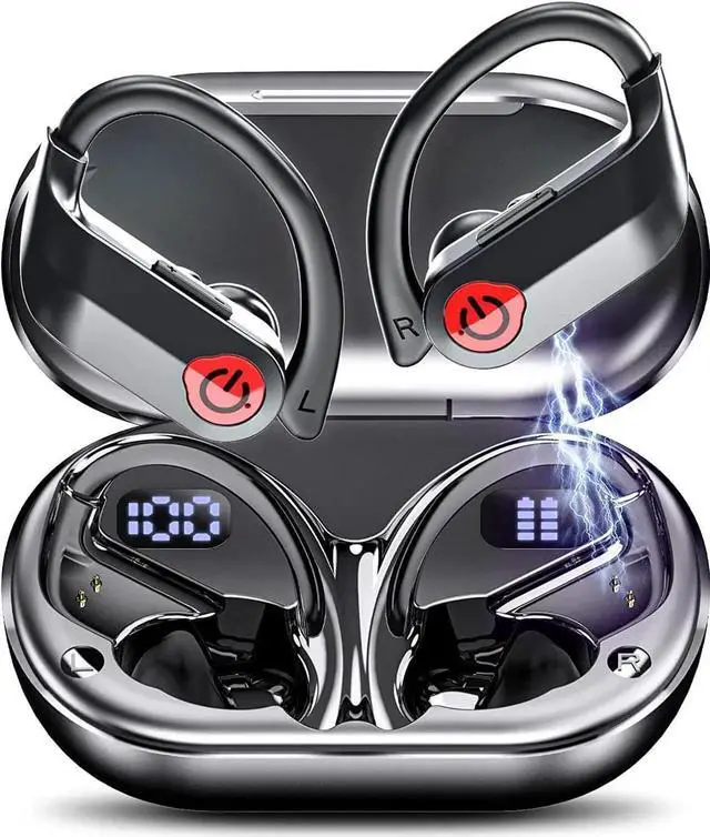 Main image of True Wireless Earbuds, Bluetooth Headphones Stereo Sound Ear Buds with HD Microphone 120H Playtime with Dual LED Charging Case, IPX7 Waterproof Over Ear Earphones with Earhooks for Sport/Work/Phone