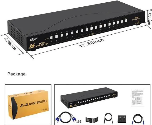 Alt view image 2 of 7 - CKLau 4Kx2K HDMI KVM Switch 16 Port with Cables, Rack Mount KVM Switch Support HDCP, EDID for Windows, Linux, Mac, Debian, Ubuntu, Fedora, Raspberry Pi and Ubuntu