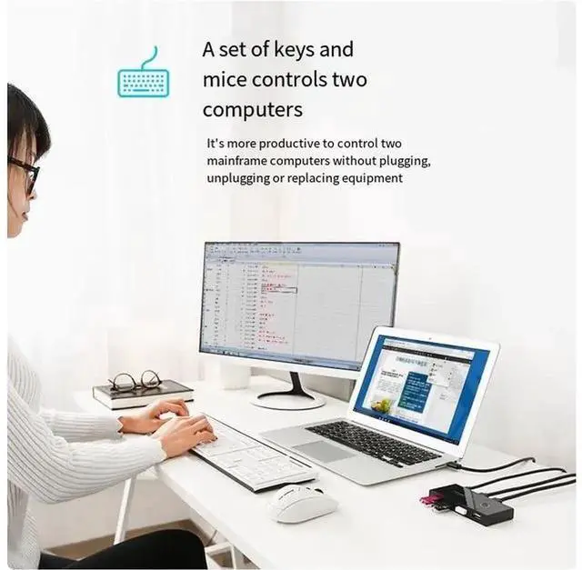 Alt view image 4 of 6 - USB 2.0 switch 2 In 4 out Two computers share the keyboard and mouse signal monitor u disk host desktop distribution four 4-port splitter interface converter and two 1.5m USB cables