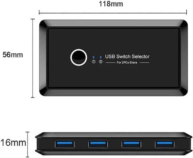 Alt view image 4 of 6 - USB 3.0 Sharing Switch Selector 4 Port 2 Computers Peripheral Switcher Adapter Hub for PC, Printer, Scanner, Mouse, Keyboard with One Button Swapping and 2 Pack USB Male Cable