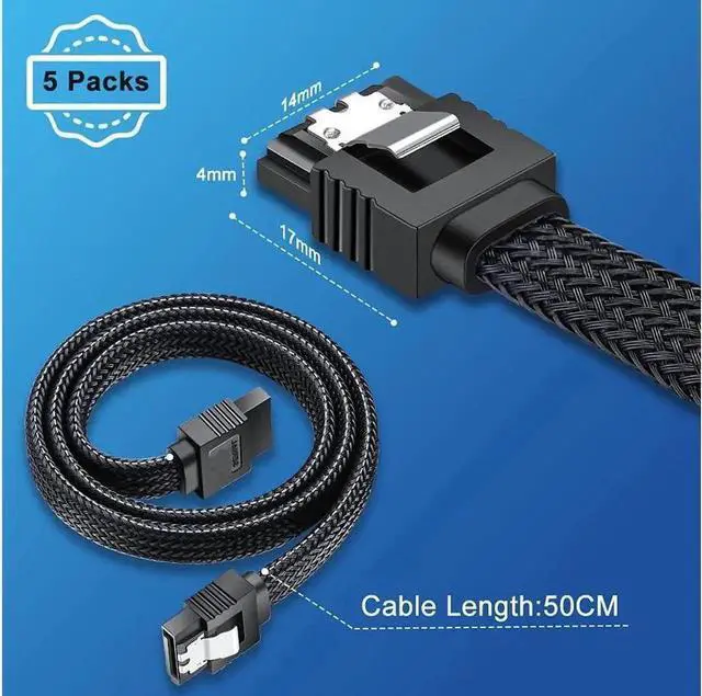 Alt view image 3 of 7 - SATA III Cable Electop 6Gbps Straight HDD SDD Data Cable SATA 3.0 Nylon Braided Cable with Locking Latch for SATA HDD SSD CD Driver CD Writer(20 Inch Black 5 Pack)