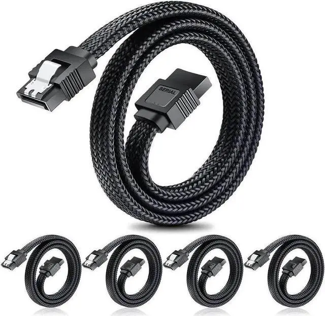 Main image of SATA III Cable Electop 6Gbps Straight HDD SDD Data Cable SATA 3.0 Nylon Braided Cable with Locking Latch for SATA HDD SSD CD Driver CD Writer(20 Inch Black 5 Pack)