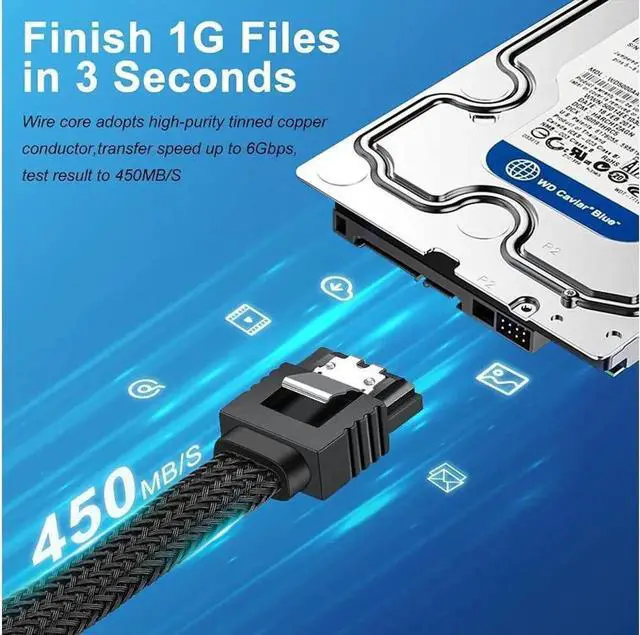 Alt view image 4 of 7 - SATA III Cable Electop 6Gbps Straight HDD SDD Data Cable SATA 3.0 Nylon Braided Cable with Locking Latch for SATA HDD SSD CD Driver CD Writer(20 Inch Black 5 Pack)