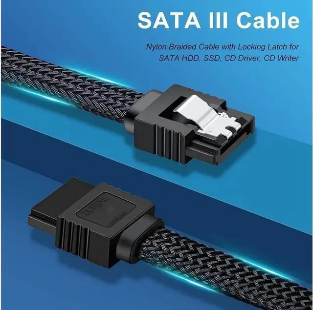 Alt view image 6 of 7 - SATA III Cable Electop 6Gbps Straight HDD SDD Data Cable SATA 3.0 Nylon Braided Cable with Locking Latch for SATA HDD SSD CD Driver CD Writer(20 Inch Black 5 Pack)
