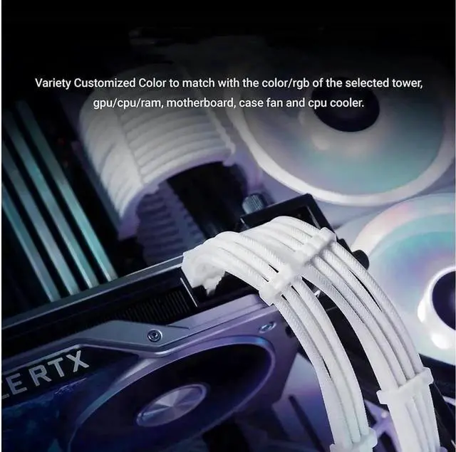 Alt view image 7 of 7 - PSU Cables, Sleeved Cable Extension Kit /24pin ATX /4+4pin EPS /8-pin PCI-E /6pin PCI-E PSU Extension Cable Kit 30cm Length with Combs, White ConnectorWhite