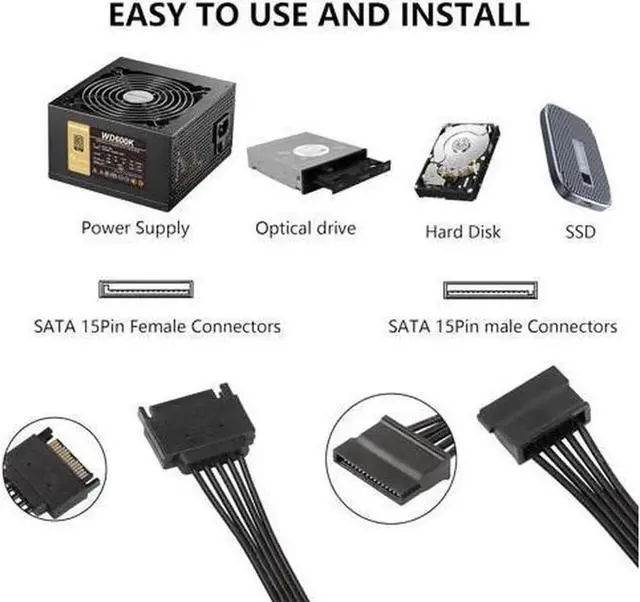 Alt view image 5 of 6 - SATA Power Splitter Cable SATA 15 Pin Male to 5 Female Power Splitter Extension Cable Serial ATA Power Cable Splitter Hard Drive Power Cable (50cm+10cm+10cm+10cm+10cm)