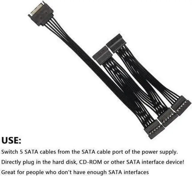 Alt view image 4 of 6 - SATA Power Splitter Cable SATA 15 Pin Male to 5 Female Power Splitter Extension Cable Serial ATA Power Cable Splitter Hard Drive Power Cable (50cm+10cm+10cm+10cm+10cm)