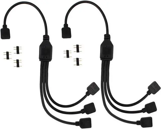 Alt view image 4 of 5 - 2 Pack 5V 3-Pin RGB 3-Way Female to x Female RBW LED Strip Splitter Cable,3 Port AURA RGB Lighting Hub w/ Gender Changer Adapter - 1 Foot