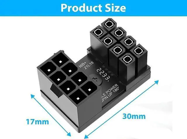 Alt view image 3 of 6 - PCIe 8 Pin 180 Degree Power Adapter,U Turn Angled GPU VGA 8Pin Connector Male to Female Internal Power Board Adapter for Desktop PC Graphics Video Card - Reverse Type,3 Pack