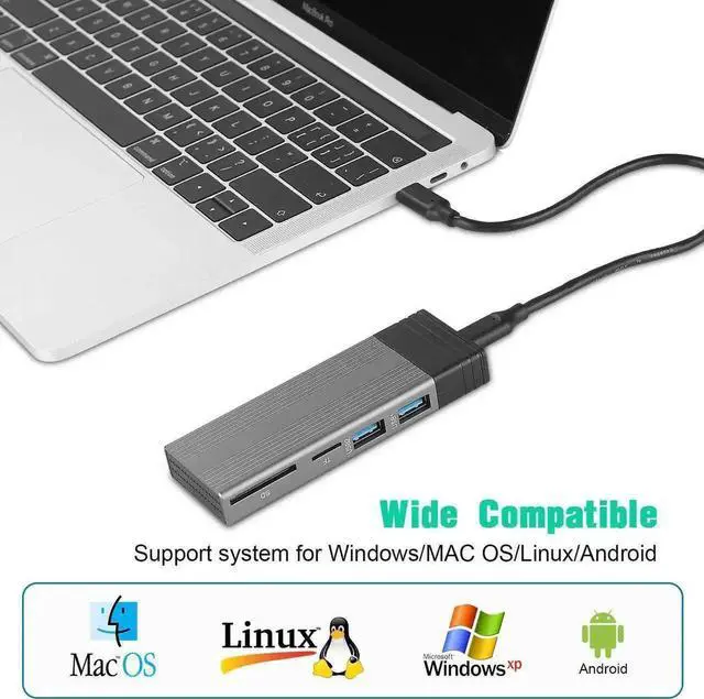 Alt view image 2 of 7 - M.2 NVME SATA SSD Enclosure Adapter Tool-Free, RTL9210B Chips, USB C 3.1 Gen 2 10Gbps NVME, 6Gbps SATA PCIe M-Key(B+M Key) with 2 USB Ports, SD/TF Card Reader