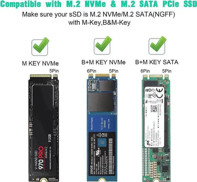 Alt view image 5 of 7 - M.2 NVME SATA SSD Enclosure Adapter Tool-Free, RTL9210B Chips, USB C 3.1 Gen 2 10Gbps NVME, 6Gbps SATA PCIe M-Key(B+M Key) with 2 USB Ports, SD/TF Card Reader