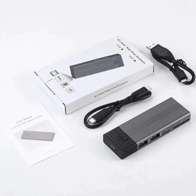 Alt view image 7 of 7 - M.2 NVME SATA SSD Enclosure Adapter Tool-Free, RTL9210B Chips, USB C 3.1 Gen 2 10Gbps NVME, 6Gbps SATA PCIe M-Key(B+M Key) with 2 USB Ports, SD/TF Card Reader