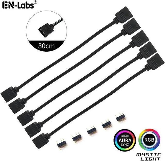 Main image of 5 Pack 5V 3-Pin RGB Female to Female RBW LED Strip Extension Cable w/ Gender Changer Adapter - 1 Foot