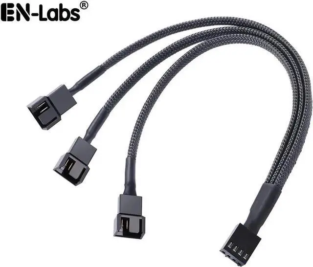 Main image of Black Net Jacket Sleeved 10 inch PWM 4pin 1 to 3 4-pins Fan Splitter Hub Power Fan-out Adapter Cable,Motherboard PMW 4-pin header 1x3 Fan-Out Power Cable - 10"