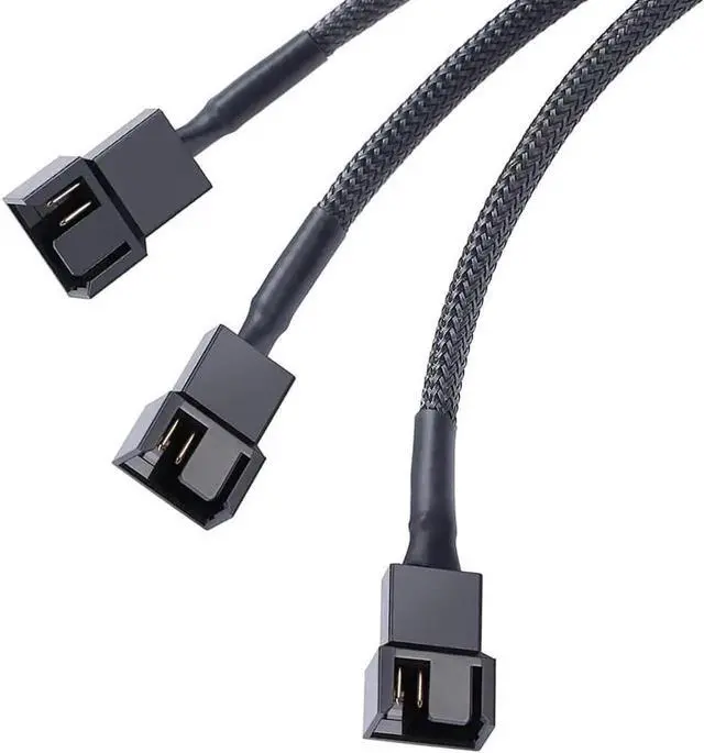 Alt view image 4 of 6 - Black Net Jacket Sleeved 10 inch PWM 4pin 1 to 3 4-pins Fan Splitter Hub Power Fan-out Adapter Cable,Motherboard PMW 4-pin header 1x3 Fan-Out Power Cable - 10"