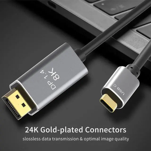 Alt view image 6 of 7 - USB C to DisplayPort 1.4 8K Cable,2M/6.6Ft Thunderbolt 4/3 to DisplayPort 4K@144Hz/120Hz 5K@60Hz 2K@240Hz HBR3 DP1.4 Adapter for 2021 MacBook Pro, M1 Mac Mini, Dell XPS