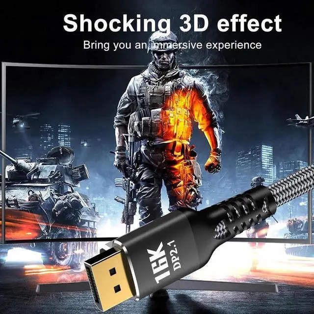 Alt view image 3 of 5 - DisplayPort 2.1 Cable 6.6FT, 16K Display Port 2.1 2.0 Cable [16K 60Hz, 8K 120Hz, 4K 240Hz 165Hz 144Hz, 80Gbps HDR10 HDCP DSC 1.2a] Braided DP 2.1 Cord for FreeSync G-Sync Gaming Monitor