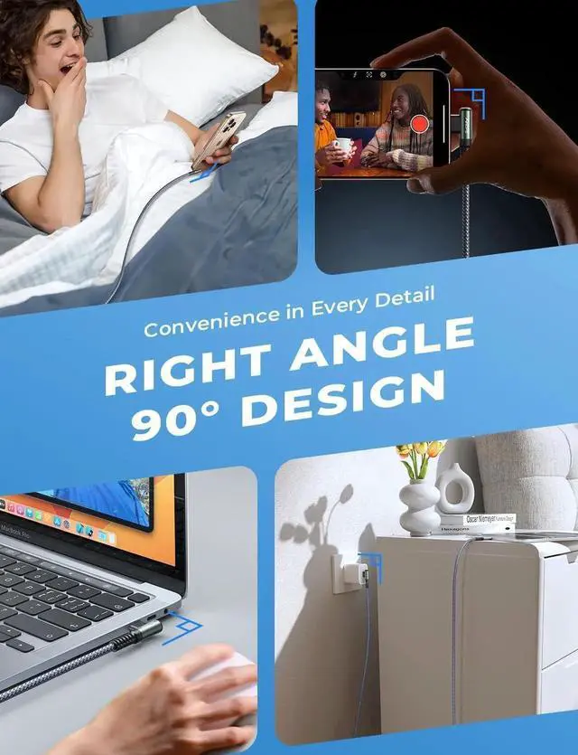 Alt view image 2 of 7 - 240W USB C to USB C Cable Fast Charging 10FT Right Angle USBC to USBC Fast Type C Charging Cable Fits iPhone 16 Pro Max Plus iPhone 15 MacBook Air/Pro iPad Pro Pixel All Devices Grey