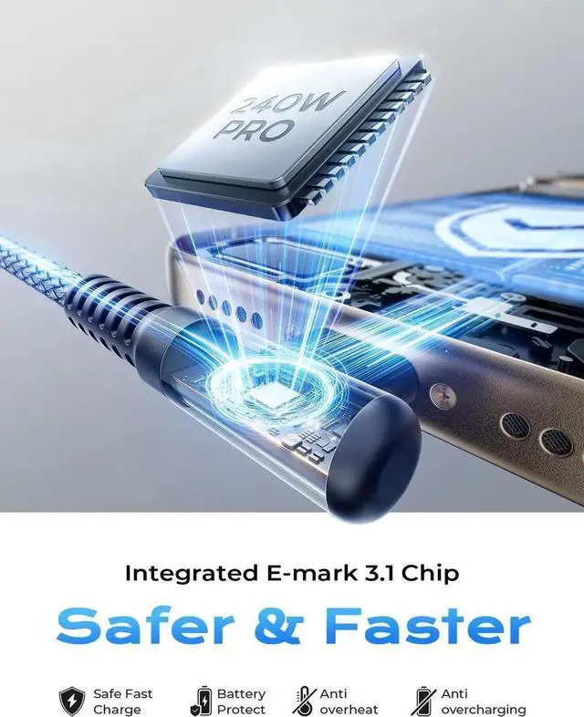 Alt view image 5 of 7 - 240W USB C to USB C Cable Fast Charging 10FT Right Angle USBC to USBC Fast Type C Charging Cable Fits iPhone 16 Pro Max Plus iPhone 15 MacBook Air/Pro iPad Pro Pixel All Devices Grey