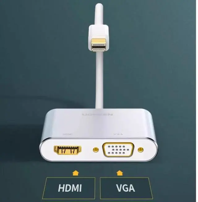 Alt view image 4 of 6 - MiniDP to(HDMI+VGA4K30Hz/1080P60Hz)- Silver suitable for Apple Computer converter projector port macbook pro/air HD surface connected to laptop TV lightning adapter cable