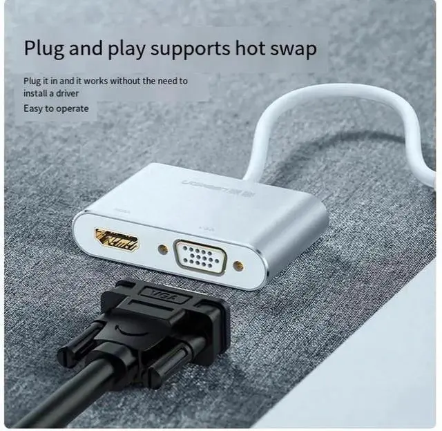 Alt view image 3 of 6 - MiniDP to(HDMI+VGA4K30Hz/1080P60Hz)- Silver suitable for Apple Computer converter projector port macbook pro/air HD surface connected to laptop TV lightning adapter cable