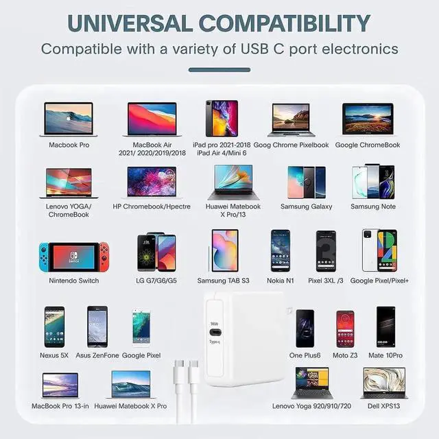 Alt view image 6 of 7 - MacBook Pro Charger for MacBook Air 13 14 15 16 inch 2024 2023 2022 2021 2020 M1 M2 M3 chip Laptop 96W USB C Power Adapter Mac Book Computer Fast Charger Block for USBC Device Included Type C Cable