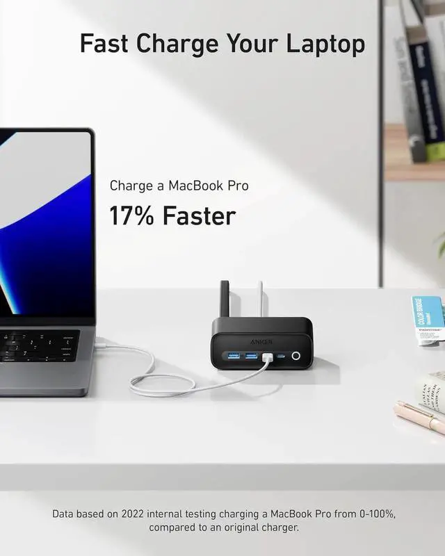 Alt view image 6 of 7 - 525 Charging Station 5 ft Thin Cord and Flat Plug 7-in-1 USB C Power Strip for iPhone 15/14 3 AC 2 USB A 2 USB C 65W Power Delivery Desktop Accessory for MacBook Pro Office (Phantom Black)