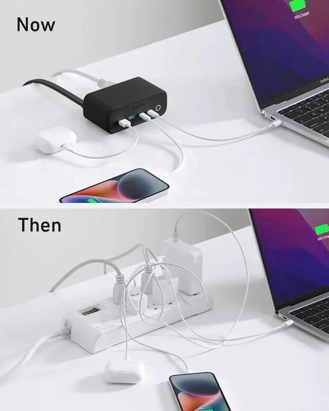 Alt view image 7 of 7 - 525 Charging Station 5 ft Thin Cord and Flat Plug 7-in-1 USB C Power Strip for iPhone 15/14 3 AC 2 USB A 2 USB C 65W Power Delivery Desktop Accessory for MacBook Pro Office (Phantom Black)