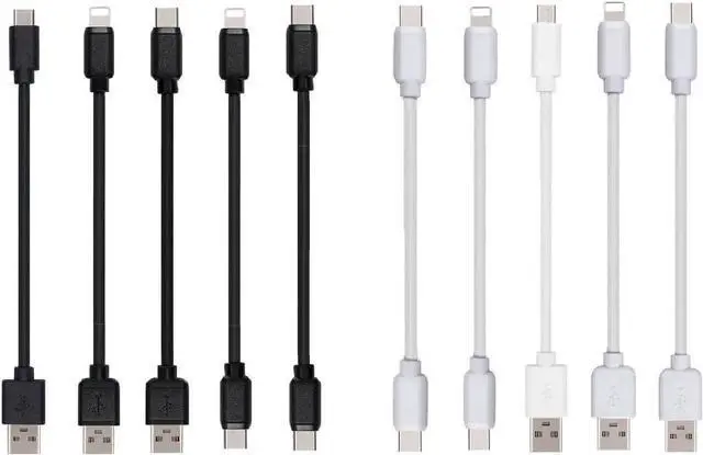 Main image of 10-Pack Multi Short USB Cables & TypeC-C Cables for Charging Stations Compatible/w iPhone16 &15 iPhone5-14/ iPads/iPad Mini/iPad Pros/ Moblies & Tablets/Pixel & Nexus/HTC/Sony(Black)