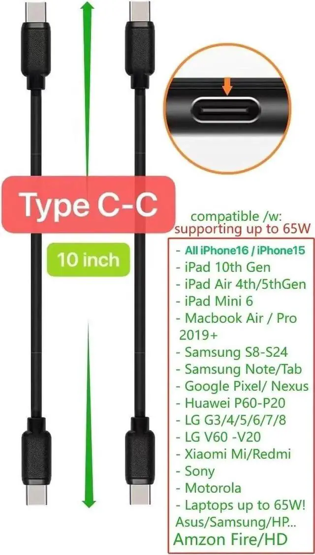 Alt view image 6 of 6 - 10-Pack Multi Short USB Cables & TypeC-C Cables for Charging Stations Compatible/w iPhone16 &15 iPhone5-14/ iPads/iPad Mini/iPad Pros/ Moblies & Tablets/Pixel & Nexus/HTC/Sony(Black)