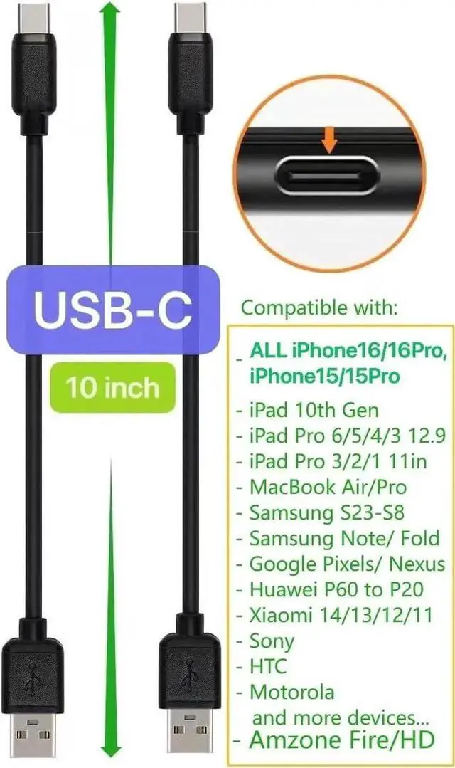 Alt view image 2 of 6 - 10-Pack Multi Short USB Cables & TypeC-C Cables for Charging Stations Compatible/w iPhone16 &15 iPhone5-14/ iPads/iPad Mini/iPad Pros/ Moblies & Tablets/Pixel & Nexus/HTC/Sony(Black)