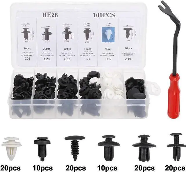 Main image of 100Pcs Car Body Plastic Push Retainer Pin Rivet Fasteners Trim Moulding Clip Automotive Furniture Assembly Expansion Screws Kit with Removal Tool Screwdriver for Vehicles