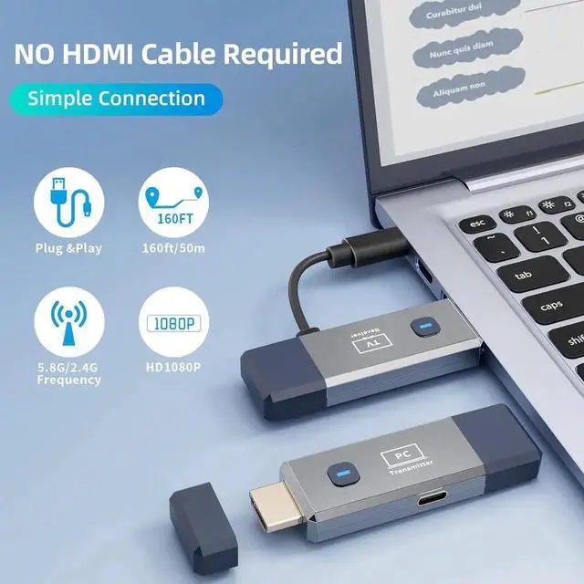Alt view image 2 of 7 - Wireless HDMI Transmitter and Receiver, 165ft/50m Wireless HDMI for 4K Decode Input 1080P Output, Plug&Play Portable 2.4G/5.8G for Video and Audio to Monitor from PC/Projector/TV Box