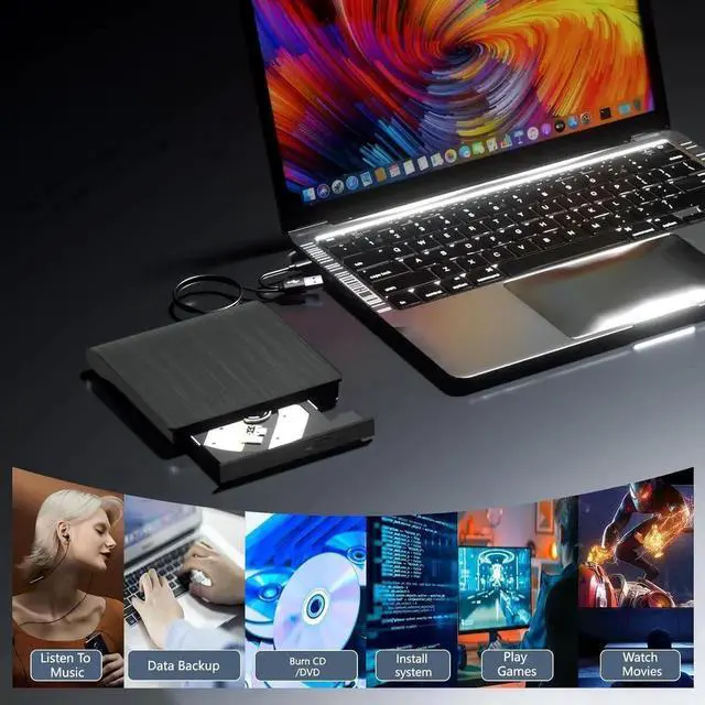 Alt view image 5 of 7 - External CD DVD Drive, USB 3.0 & TYPE C Portable CD DVD +/-RW Drive, CD/DVD ROM Player Burner Reader Writer Rewriter Optical Disc Drive for Laptop Desktop PC, Windows 11/10/8/7, Apple Mac, Linux OS