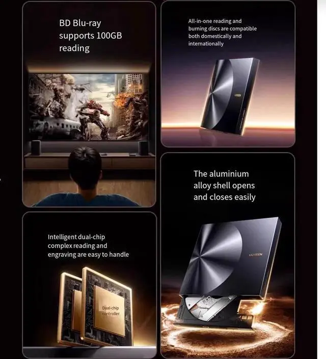 Alt view image 7 of 7 - Blu-ray external optical drive CD, DVD, BD burner, laptop external usb3.2 reading cd, universal mobile disc