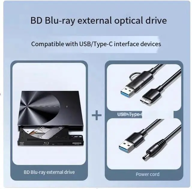 Alt view image 3 of 7 - Blu-ray external optical drive CD, DVD, BD burner, laptop external usb3.2 reading cd, universal mobile disc