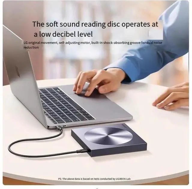 Alt view image 7 of 7 - UGreen USB+TYPE-C interface, external optical drive case, portable cd, notebook external dvd reading, CD burner, computer disc reading