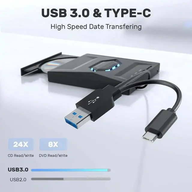 Alt view image 5 of 7 - [5-in-1] External CD DVD Drive, USB C USB 3.0 Portable CD/DVD +/-RW Drive/DVD Player with SD Card Reader USB 3.0 USB C Hub CD ROM Burner Compatible with Laptop Desktop PC Windows Linux MacOS (Black)