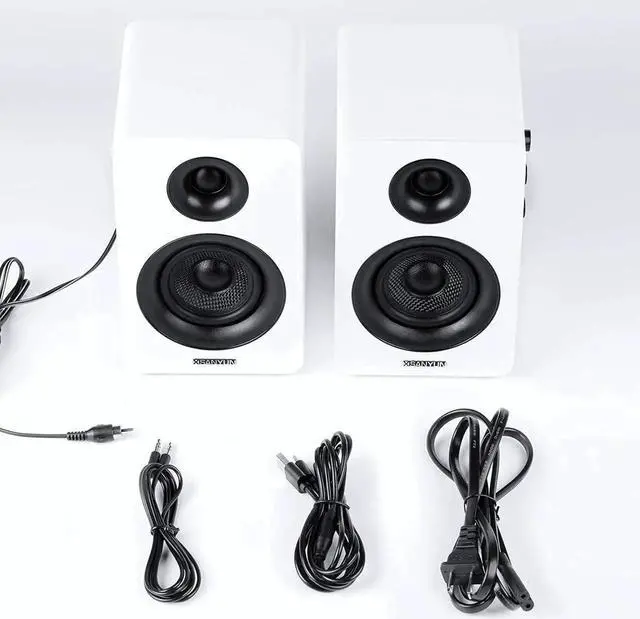 Alt view image 3 of 7 - SW208 3" Active Bluetooth 5.0 Bookshelf Speakers 60W Carbon Fiber Speaker Unit - Built-in 24bit DAC Dynamic 3D Surround Sound 2.0 Computer PC Monitor Gaming (Pair, White)