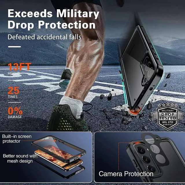 Alt view image 3 of 7 - For Samsung Galaxy S23 Plus Case,S23 Plus Waterproof Case with Built-in Screen Protector, Rugged Shockproof Full Protective Case for Samsung S23 Plus Black