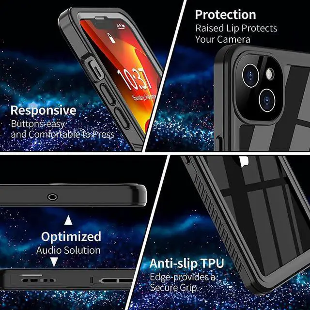 Alt view image 2 of 7 - for iPhone 13 Mini Case Waterproof for IP68 Underwater Full Body Protective Cover with Built in Screen Protector Only for iPhone 13 Mini 5G Case Clear Black 5.4 inch