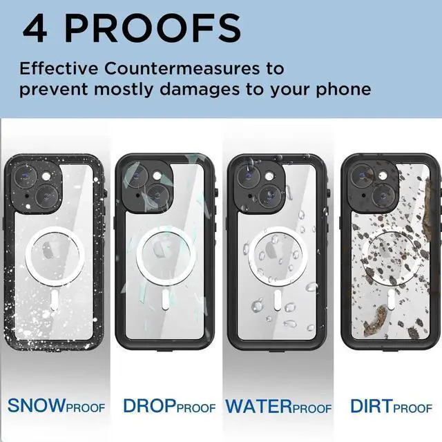 Alt view image 3 of 7 - for iPhone 14 Case Waterproof, Compatible with Magsafe Magnetic Protective iPhone 14 Phone Case, Water Proof Mag Safe Magnet Shockproof Full Body Clear with Screen Protector