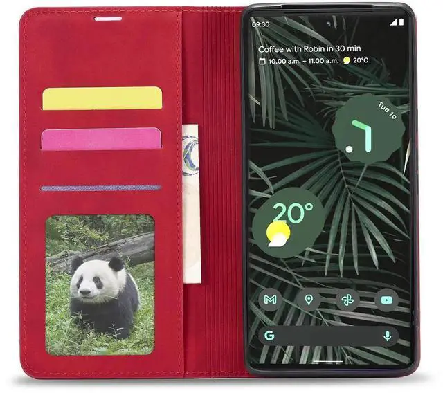 Alt view image 5 of 7 - Case for Google Pixel 6 5G 6.4 inch Premium PU Leather Cover with Card Holder Kickstand Shockproof Flip Wallet Cover Red