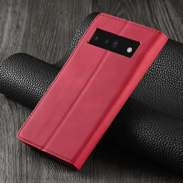 Alt view image 4 of 7 - Case for Google Pixel 6 5G 6.4 inch Premium PU Leather Cover with Card Holder Kickstand Shockproof Flip Wallet Cover Red