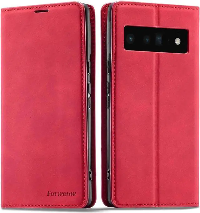 Main image of Case for Google Pixel 6 5G 6.4 inch Premium PU Leather Cover with Card Holder Kickstand Shockproof Flip Wallet Cover Red