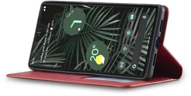 Alt view image 2 of 7 - Case for Google Pixel 6 5G 6.4 inch Premium PU Leather Cover with Card Holder Kickstand Shockproof Flip Wallet Cover Red