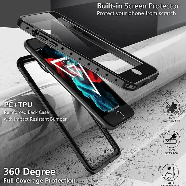 Alt view image 3 of 7 - For iPhone SE 2022 Case / iPhone SE 3 Case Waterproof, Rugged Shockproof Full Body with Built-in Screen Protector Anti-Scratch Dustproof Underwater Case for iPhone 7/8/SE 2020/SE 2022 5G