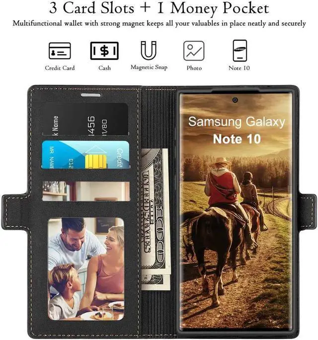 Alt view image 6 of 7 - Galaxy Note 10 Wallet Case Premium Leather Note 10 Folio Flip Case with Kickstand Card Holder Slots Shockproof Protective Cover for Samsung Galaxy Note 10 6.3 inch